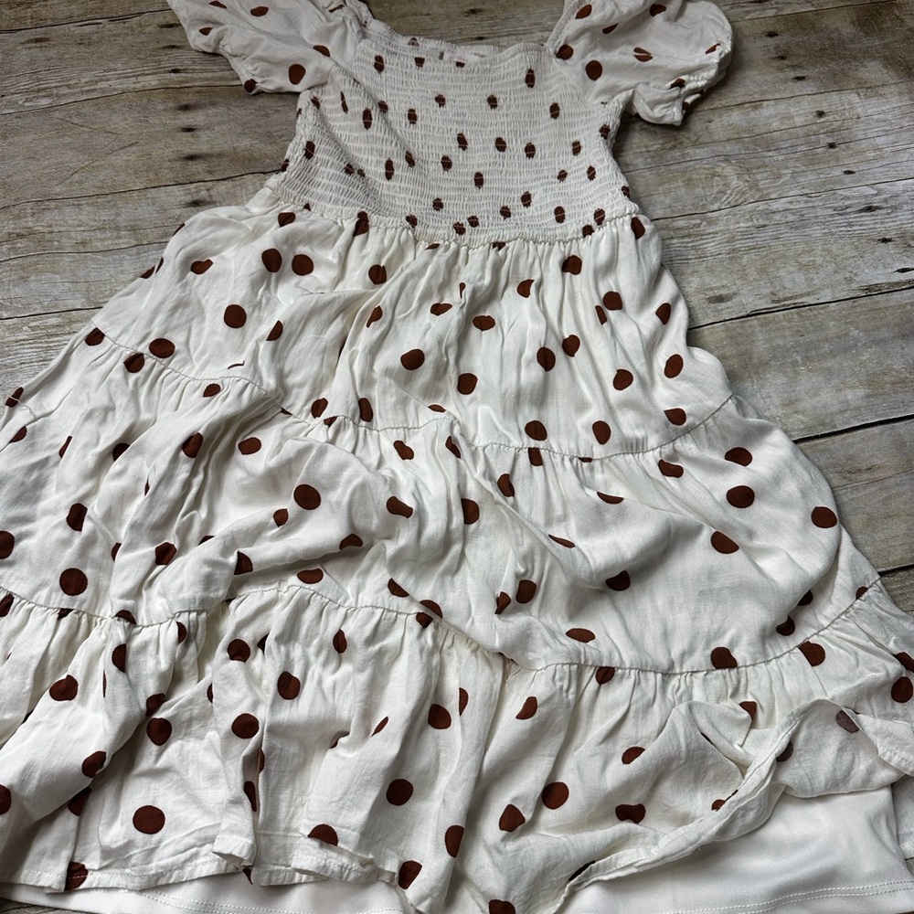 GB Girls White Cream Sundress with Puff Sleeves and Smocked Bodice